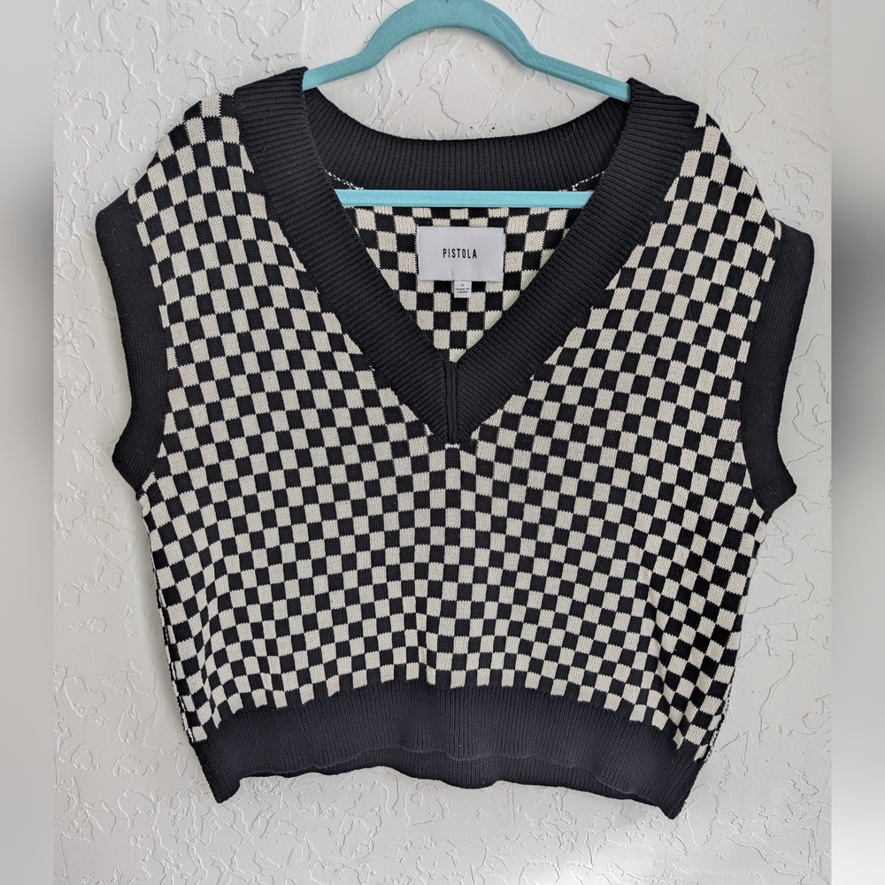 Pistola Checkered Oversized Sweater Vest, Small